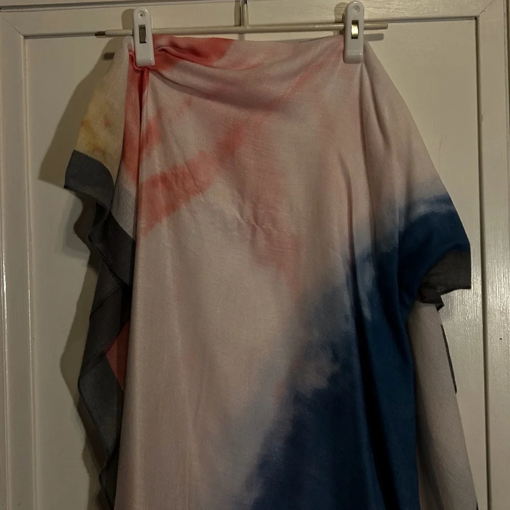 Jessica McClintock pastel watercolor scarf wrap with blue border